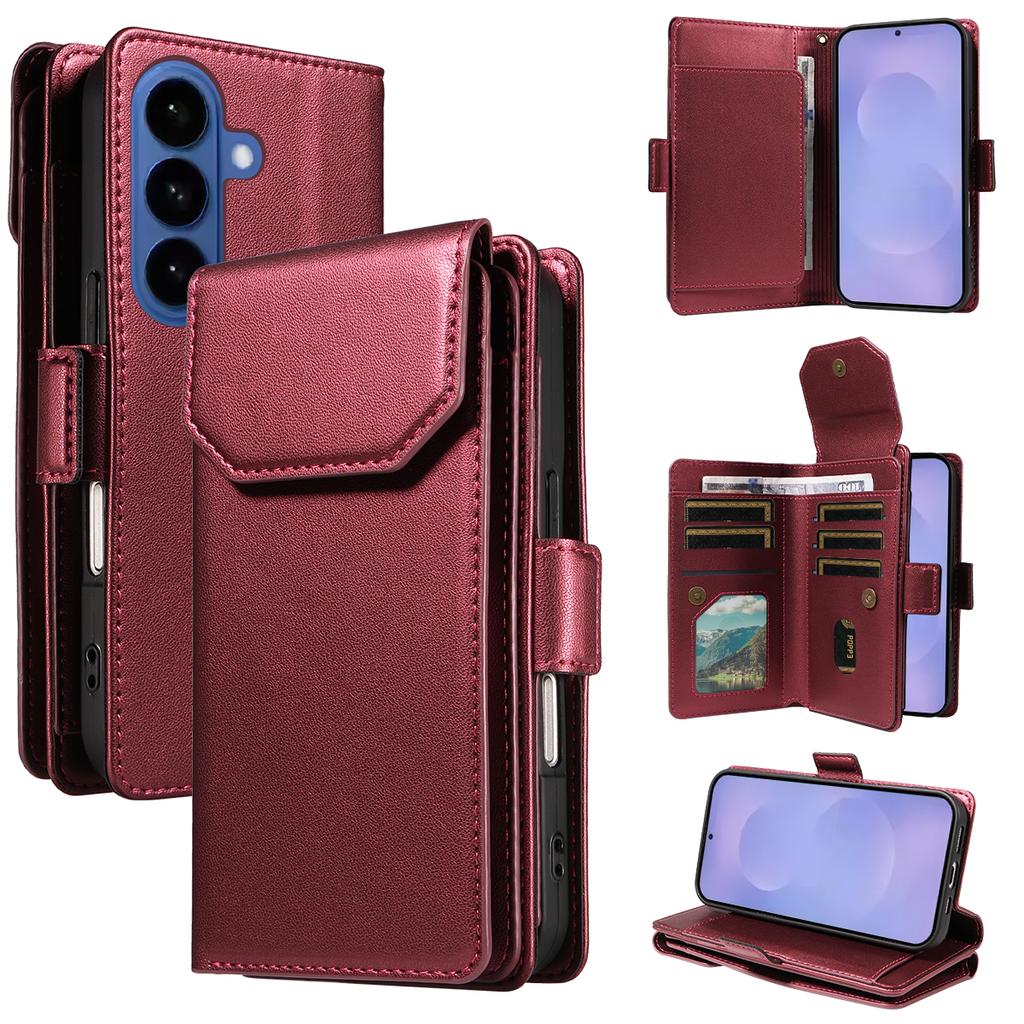 For Samsung Galaxy S26/S26 Pro Case with Multi-Card Holder and Strap PU Leather Phone Cover Stand