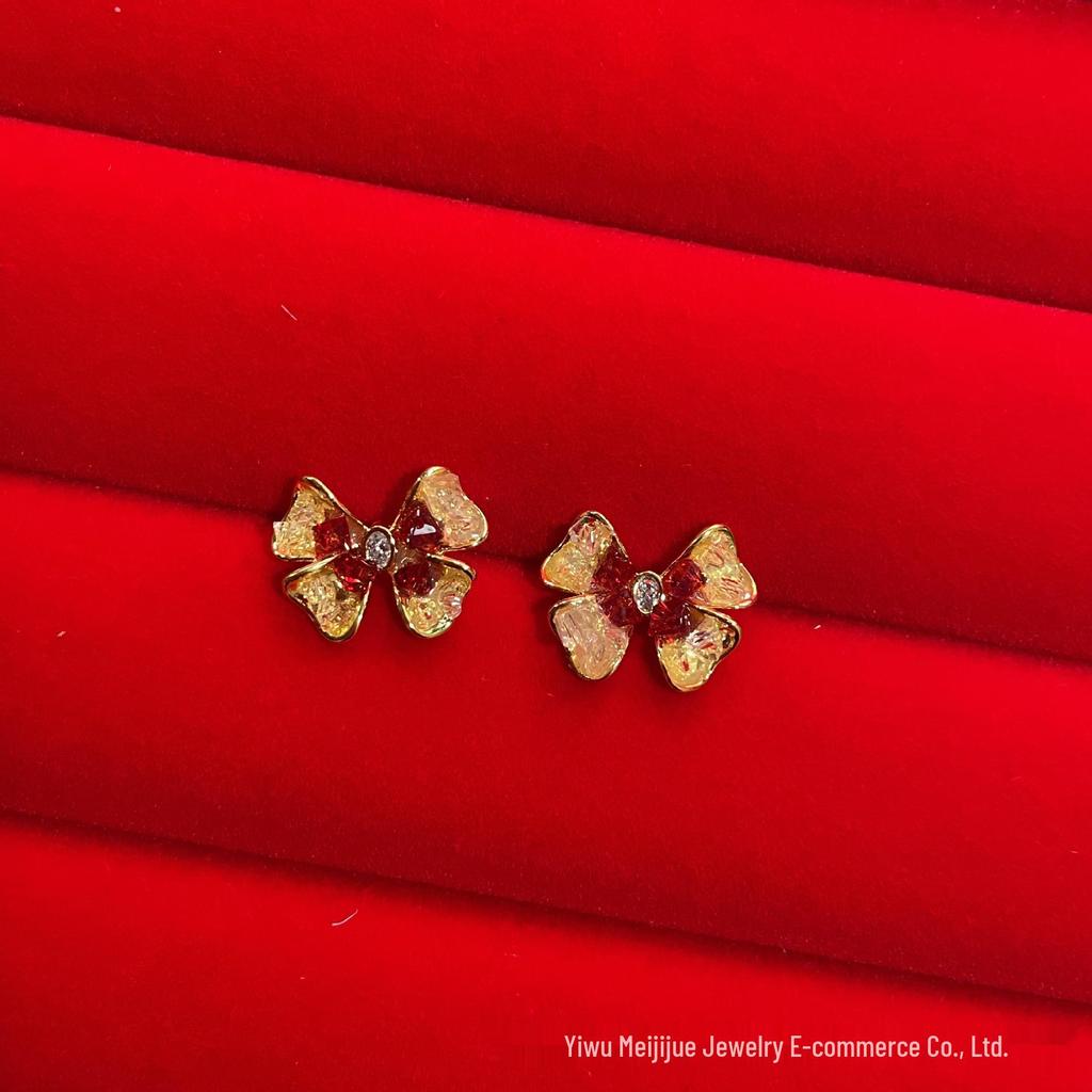 Vintage Red Agate & Zircon Inlaid Oval Shell Daisy Stud Earrings - Versatile Jewelry for Daily Wear