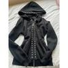 TrendHub Y2K Nová Emo Móda Zip s Nýty Mikina Dámská Harajuku Černá Oversized Mikina Gotická Retro Klasická Mikina Podzimní Oblečení