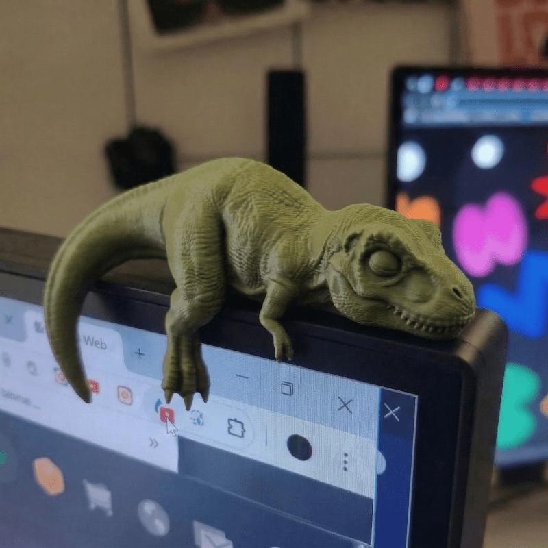 1-Piece Sleeping Dragon-Shaped Monitor Ornament, Stylish and Cute Dinosaur Desktop Decoration Suitable for Computer Screens, Animal-The