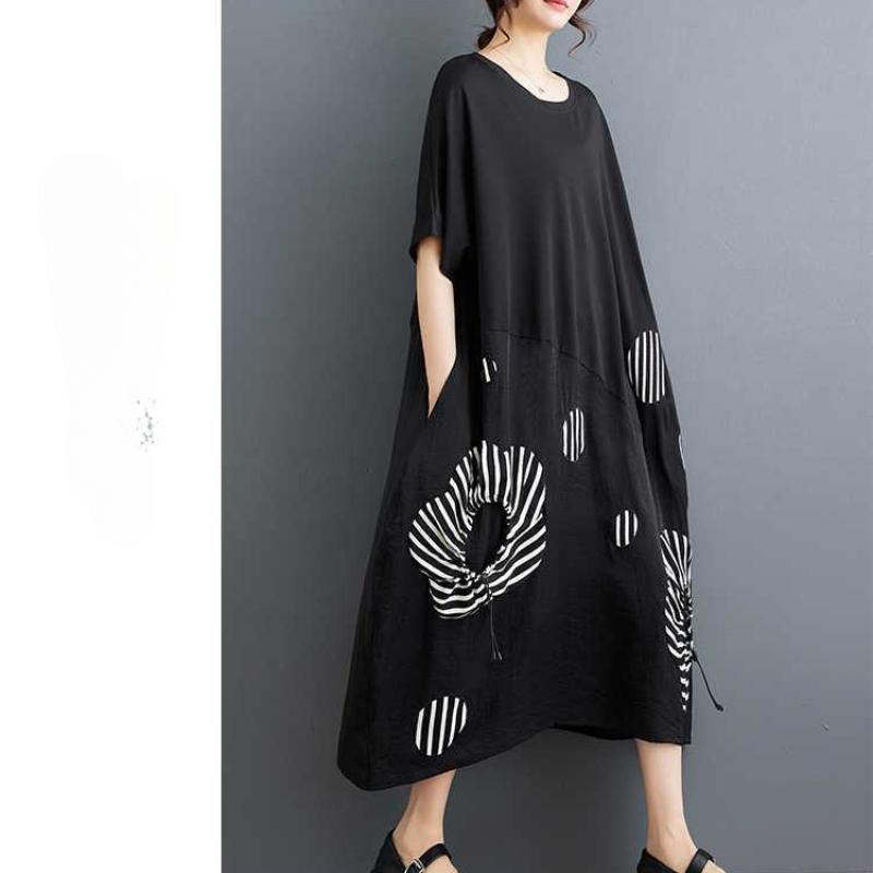 Loose Western Style Patchwork Mid Length Artistic Retro Dress