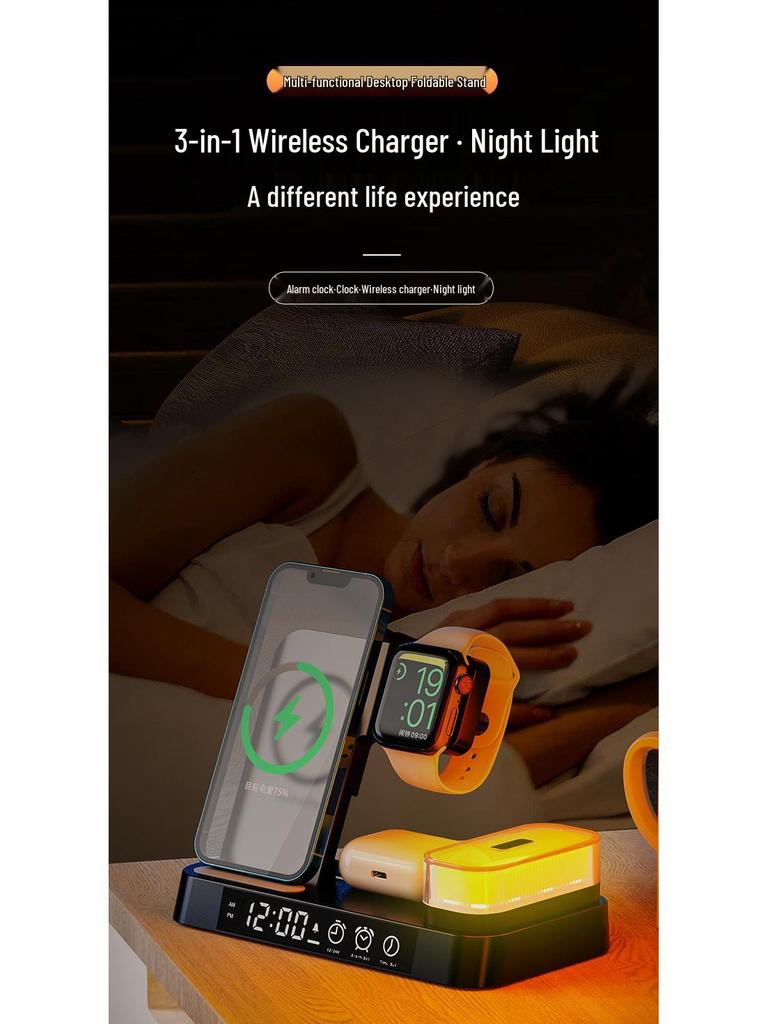 30W 3-in-1 Wireless Charger & Clock for iPhone 14/13