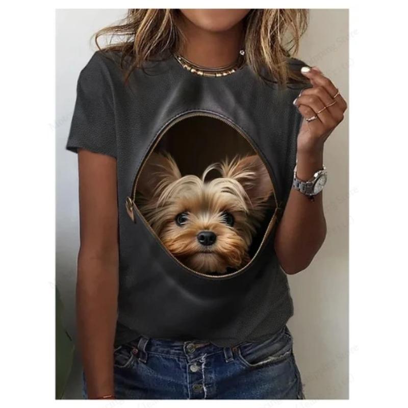 

Летний топ с круглым вырезом и принтом 3D Cat, модные повседневные женские футболки с короткими рукавами XS