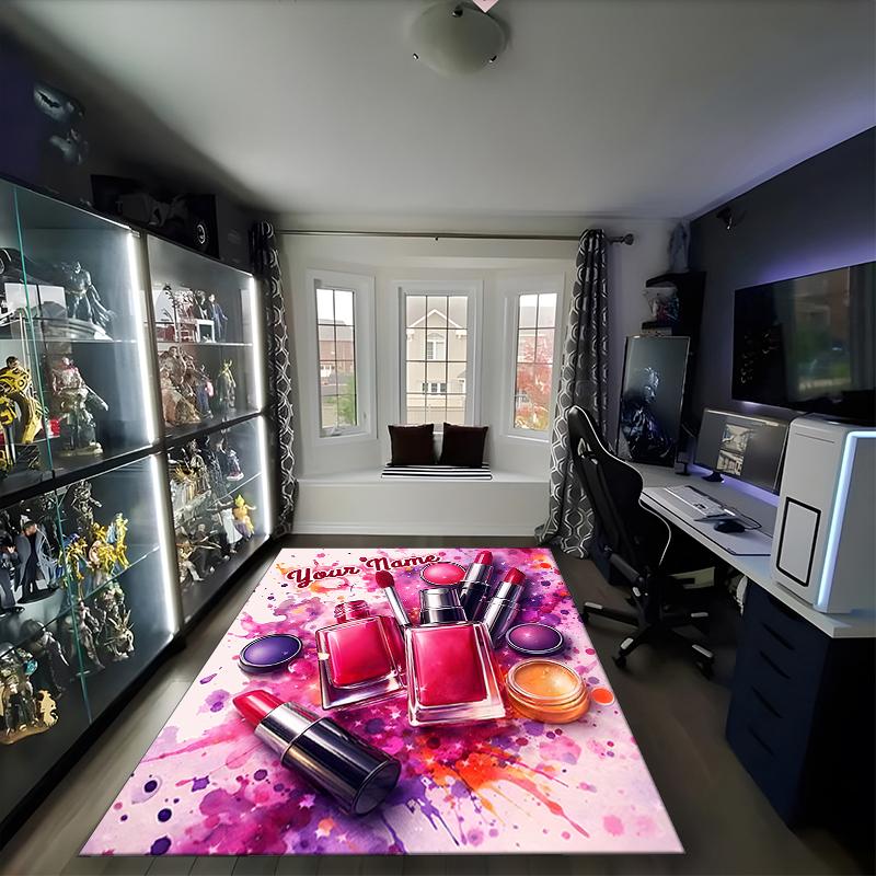 1PC Custom Name Lipstick Lip Gloss Collection Theme Floor Mat Ideal for Living Room, Game Rooms, Office, Bedroom,Floor Mat Playful Design