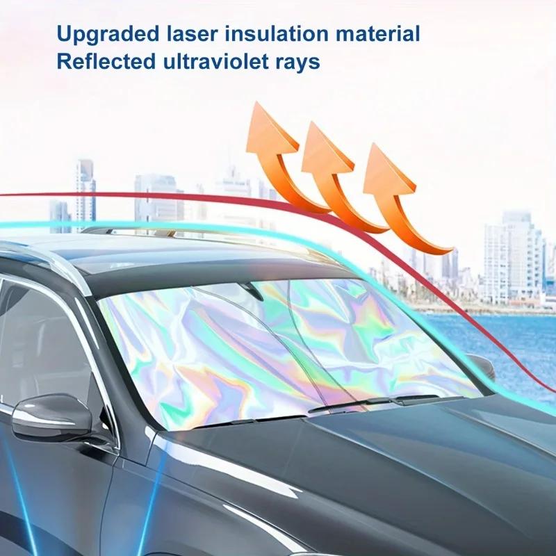 1pc Car Sun Shade, Summer Windshield Sunshade, Foldable Laser Sun Protector, Keeps Vehicle Cool, Interior Protection, UV Rays