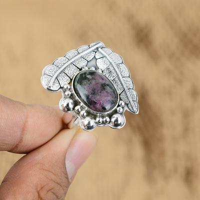 Oval Ruby Zoisite Stone Promise Daughter Art Deco Statement Ring Sterling Silver