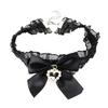 Sweet Satin Ribbon Choker Necklace with Pearl Heart Pendant & Sheer Ruffle Trim – Cute Coquette/Kawaii Collar Jewelry for Women