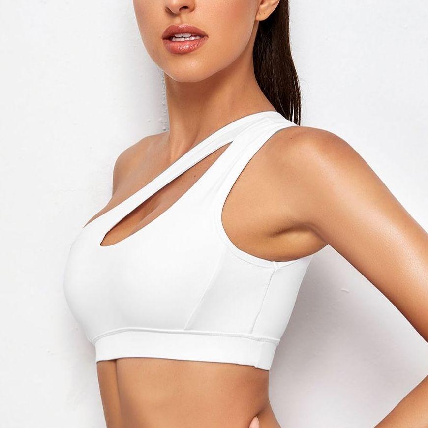 Women Sports Bra Push Up Fitness Bras One-shoulder Shockproof Yoga Bra Black White Yoga Running Bra Sexy Vest