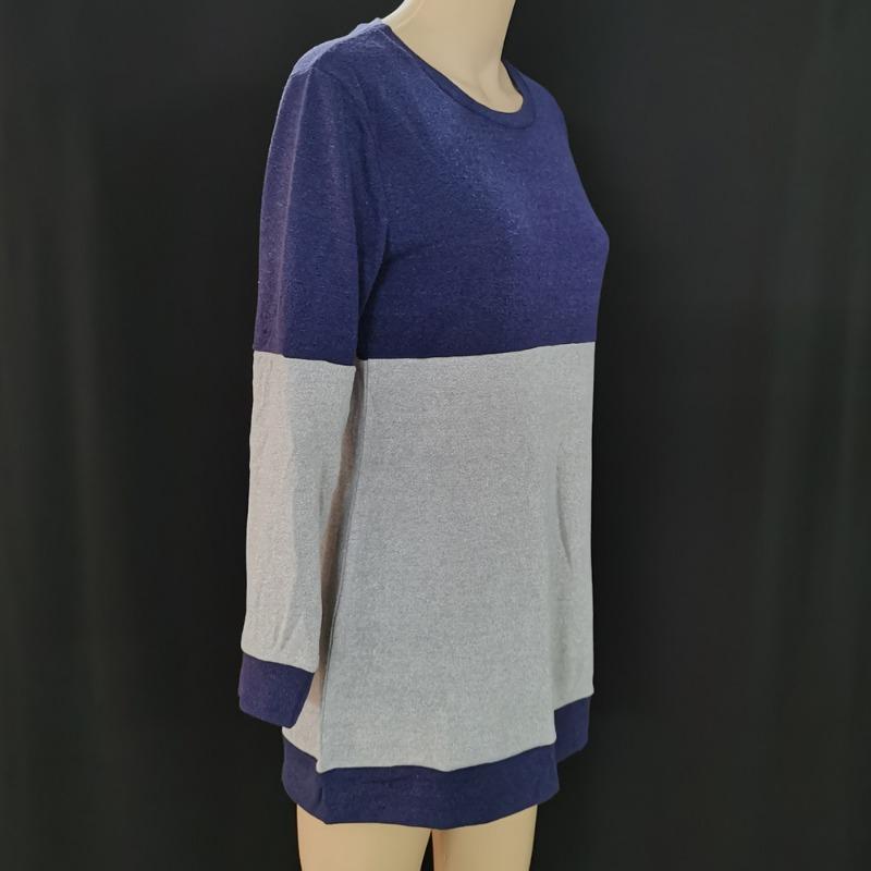 Color Blocked Fine Sweater Sweatshirt Women's Base Shirt Autumn Winter Round Neck Spliced Long Sleeved T-shirt