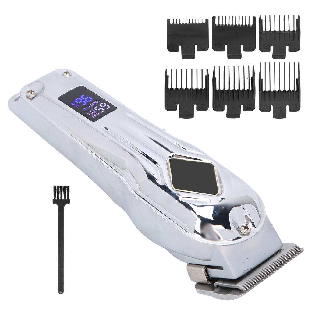 Professional Electric Hair Clipper LED Display Hair Trimmer Cutting Machine (Silver)