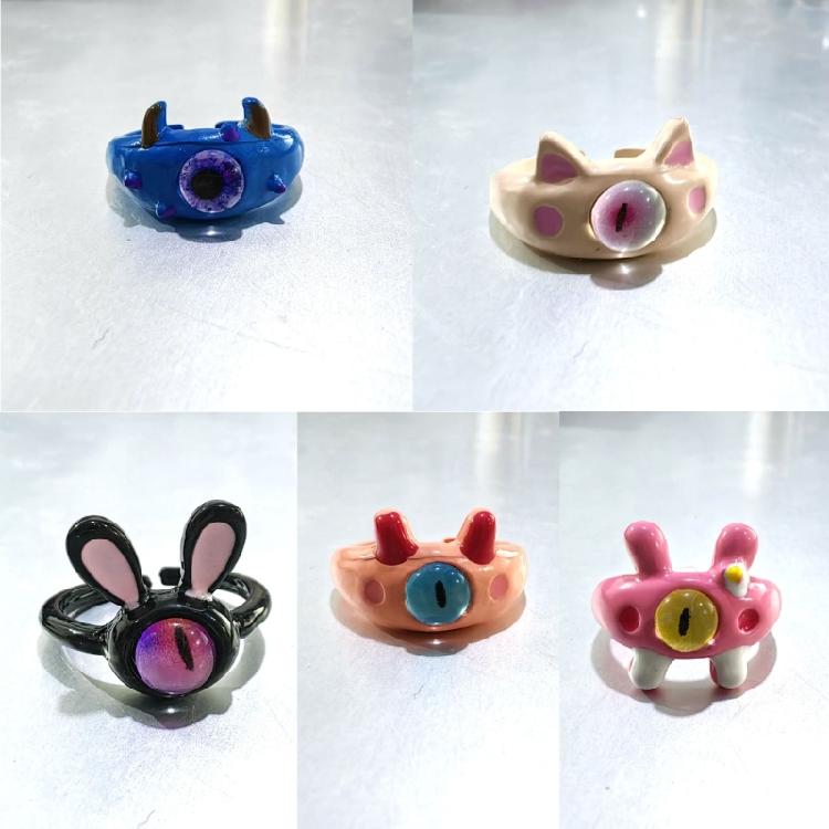9Pcs Funny Resin Open Finger Ring Cartoon Little Monsters Eyeball Ring Unique Irregular Ring Fashion Jewelry Decoration