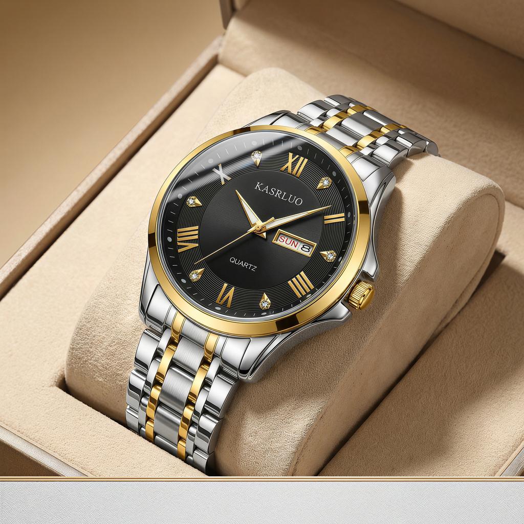 Business Trend Simple Large Dial Men'S Watch Double Calendar Luminous Waterproof Temperament Quartz Watch