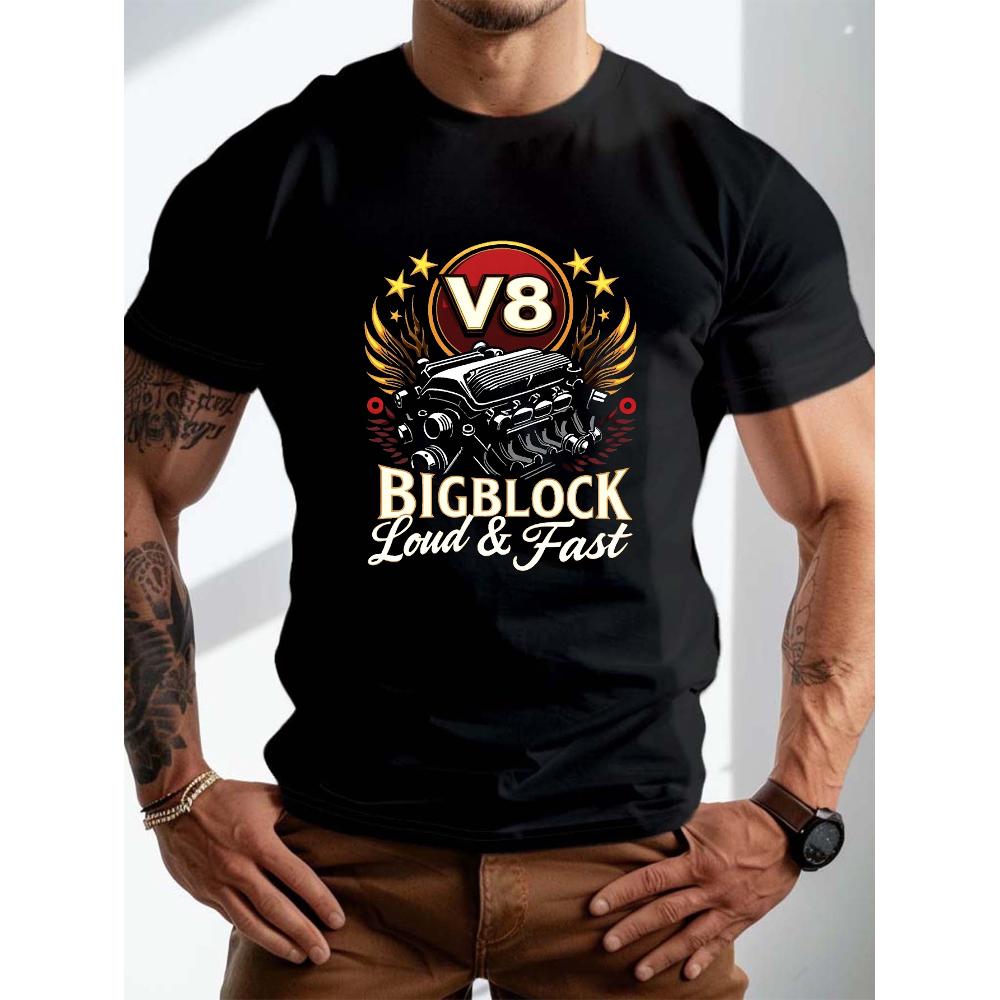 

V8 Bigblock Graphic T-Shirt,Soft Breathable & Fade-Resistant, Classic Fit for Daily Casual Wear XXL белый