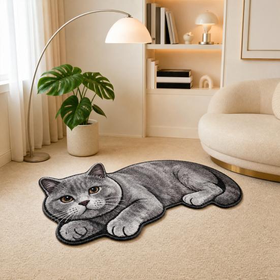 Slip Resistant Door Mat Cute Cat Bathroom Rug, Anti-Slip Absorbent Bath Washable Plush Tile And Wood Floor Kitty for Entrance Kitchen Home Decor