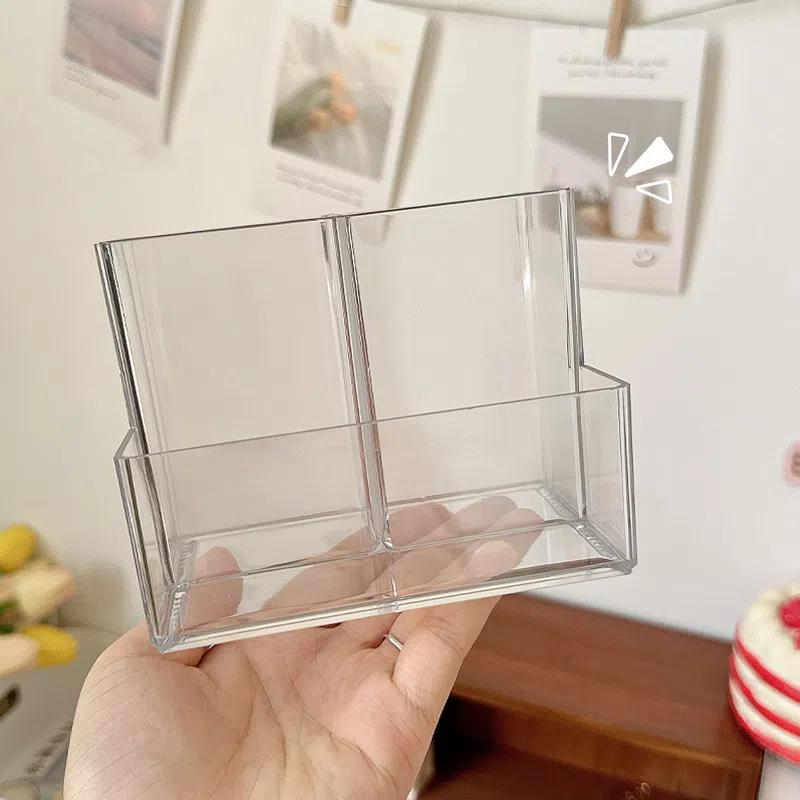 1/2/3Pcs Transparent 3 Grids Pen Holder Box Make Up Brush Bucket Cosmetic Organizer Student Desk Pen Container Storage Box