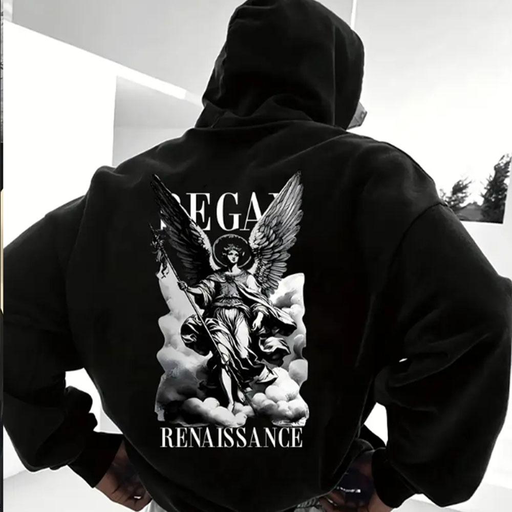 RENAISSANCE Print Men Plus-size Hooded Shirt Retro Sports Street Classic Harajuku Y2K Long Sleeve Fleece Winter Hooded Jacket