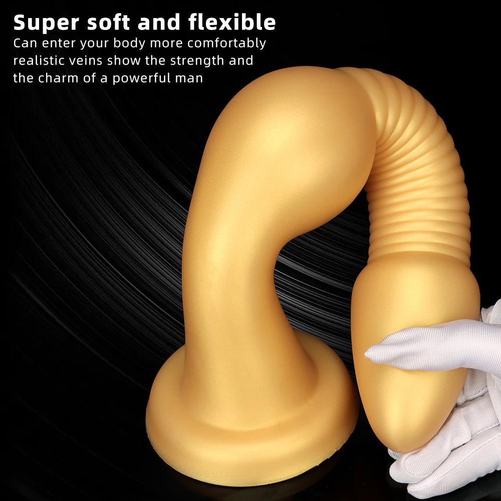 37 cm goldener Silikon-Analplug, superlang, extra dick, Fisting-Dildo, Hinterhof-Buttplug, mit Analstreifen, Anus-Erweiterungswerkzeug