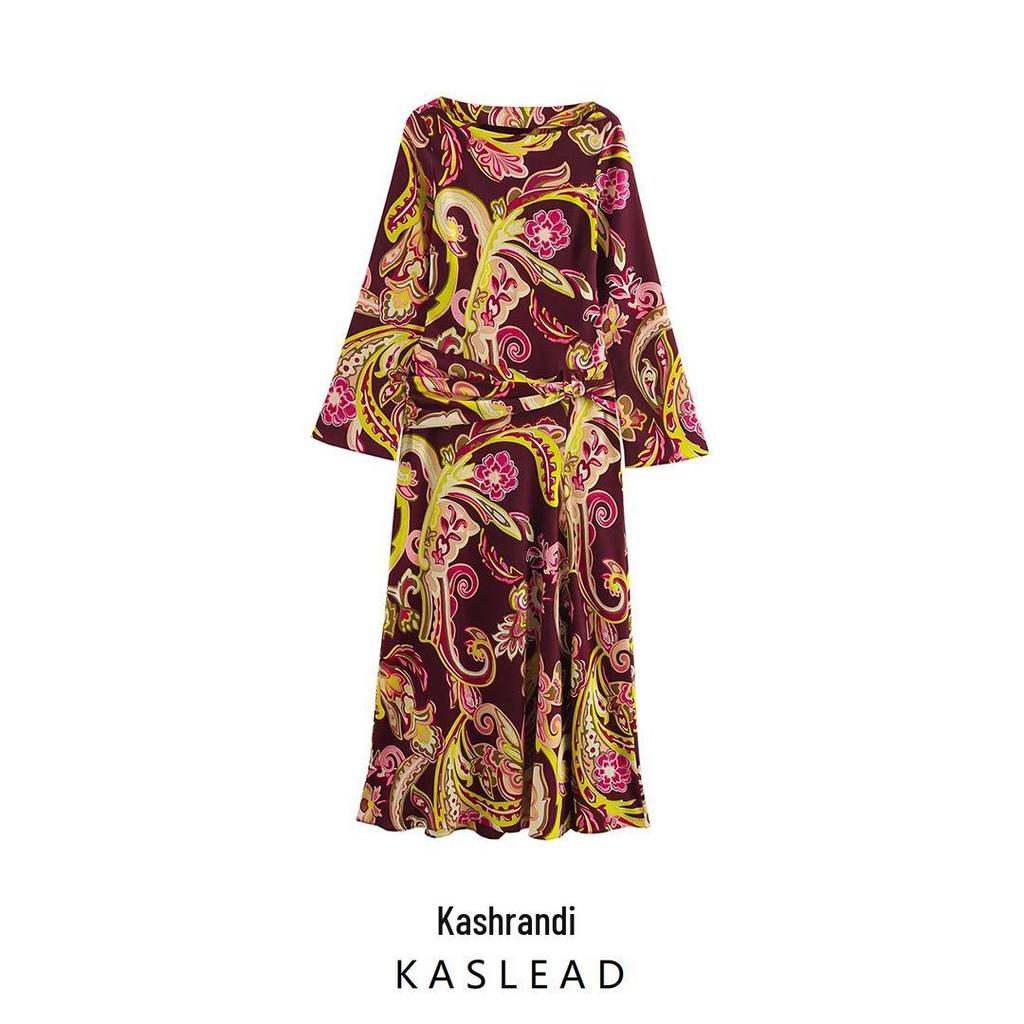 2025 Spring Women's European & American Fashion Print Long Sleeve Midi Dress