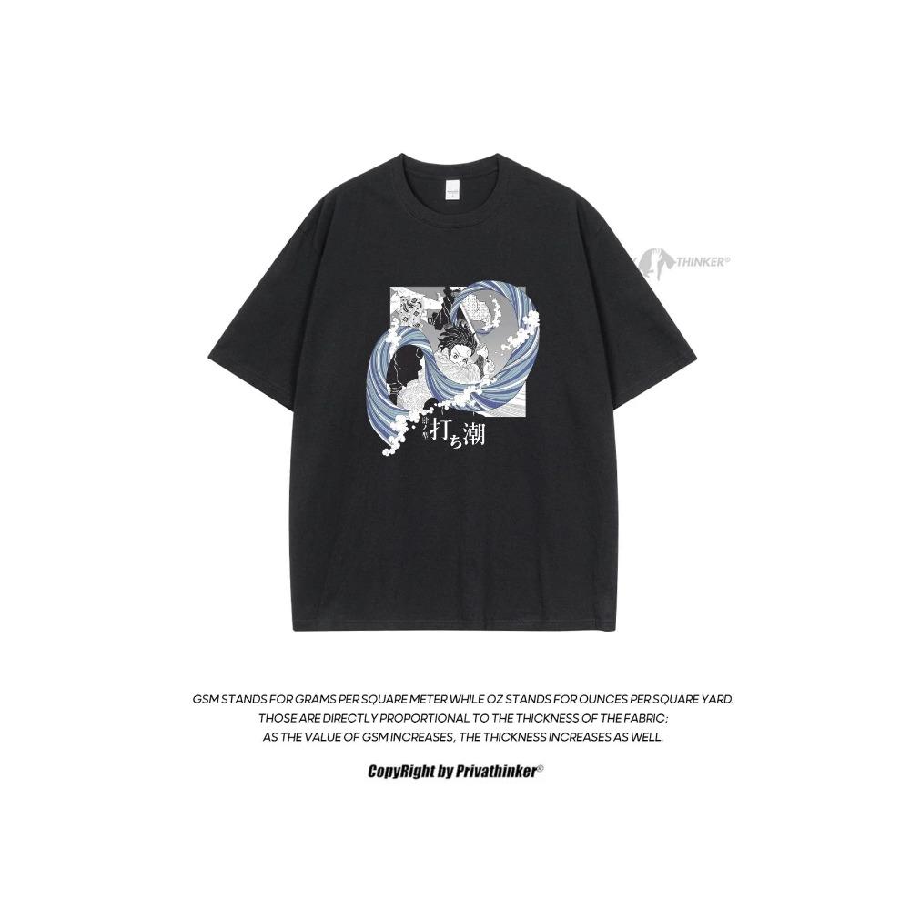 

Японские аниме-графические мужские футболки с коротким рукавом, свободные футболки из чесаного хлопка, роскошные футболки унисекс, модные мужские свободные топы XXXL чёрный