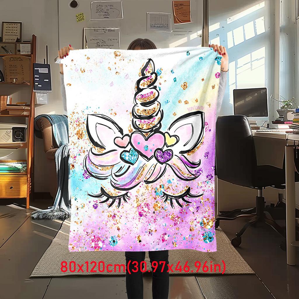 1PC Cute Cartoon Anime Animal Unicorn Blanket, Bed Cover Blanket Sofa Cover All Season Lightweight Home Office Outdoor Nap Multifunctional Blanket