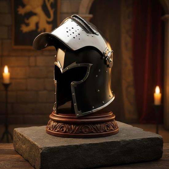 Medieval Barbuta Helmet, Handmade Black Knight Barbuta Wearable Steel Helmet for Reenactment