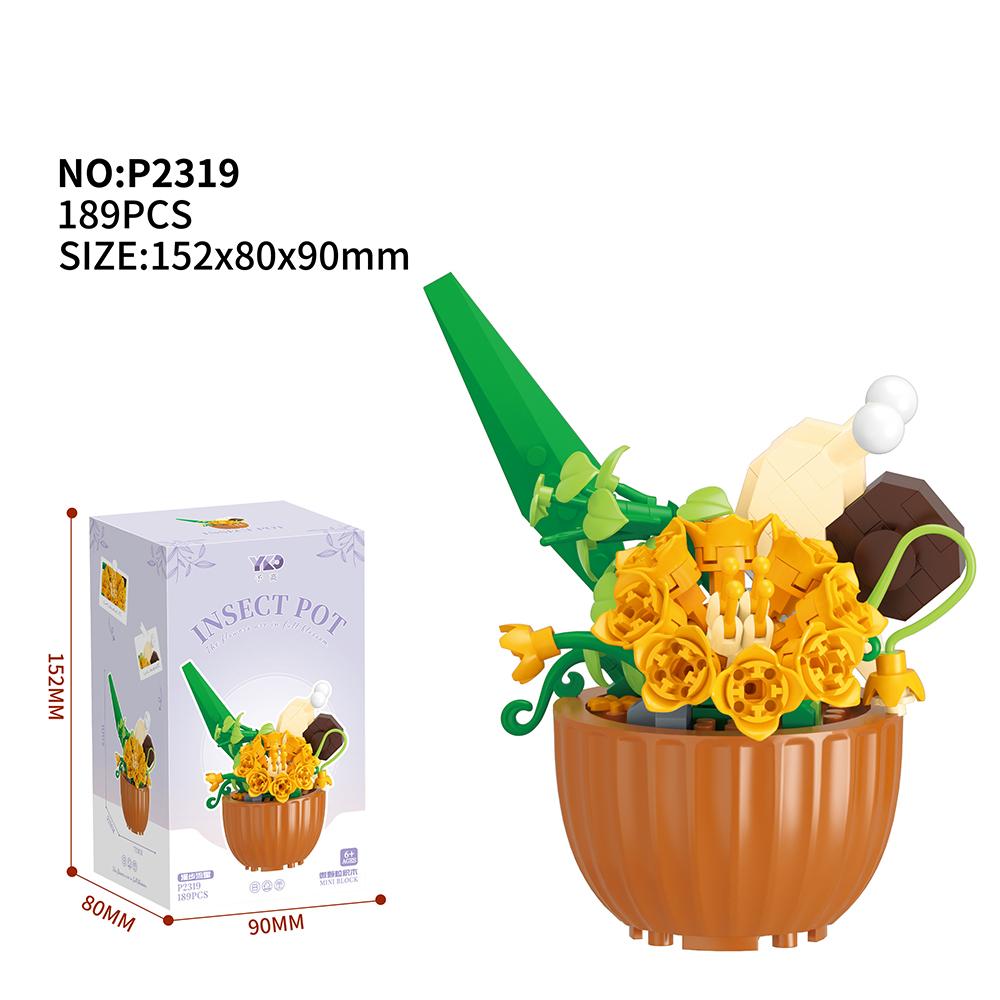 Insect Flower Pot Building Blocks Plastic Flowers Micro Blocks Potted Plant Home Decor Mother's Day New Year Gifts