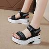 Summer Black Mesh Sports Sandals Women Thick Sole Wedge Heel Elevated Platform Shoes Girls High Heeled Beach Fish Mouth Sandals