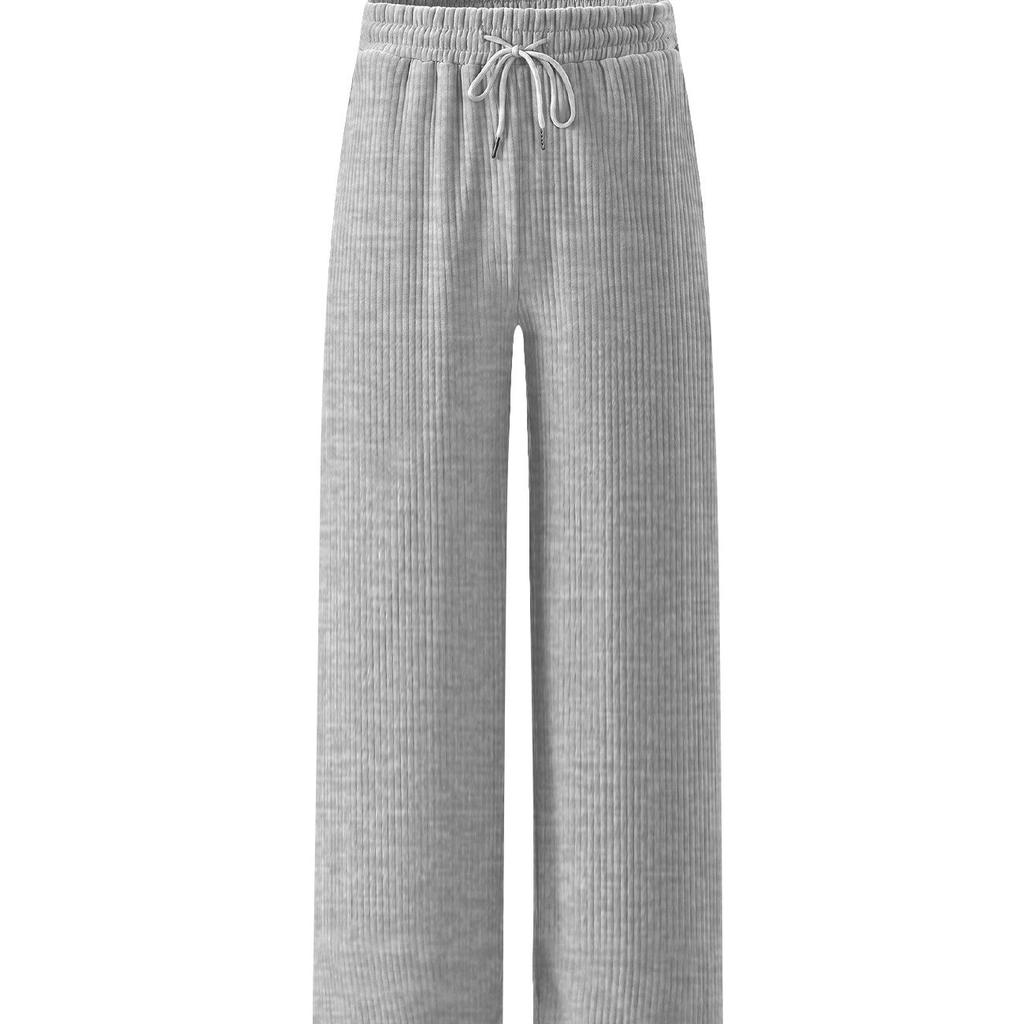 Spring and autumn wide-leg men's pants, casual loose jacquard striped pit strips, drawstring straight trousers, men