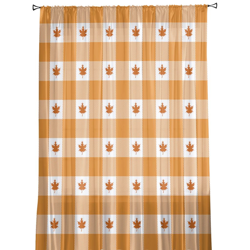 Herbst Ahornblatt Orange Gitter Tüll Vorhänge für Wohnzimmer Gardinen für Schlafzimmer Küche Fenster Vorhang