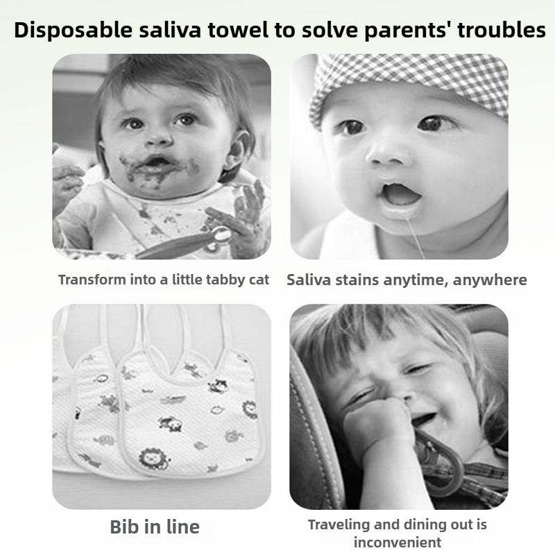 A pack of 10 cartoon disposable baby bibs,360° anti spit up milk saliva,oil,essential for travel,home,andoutdoor activities
