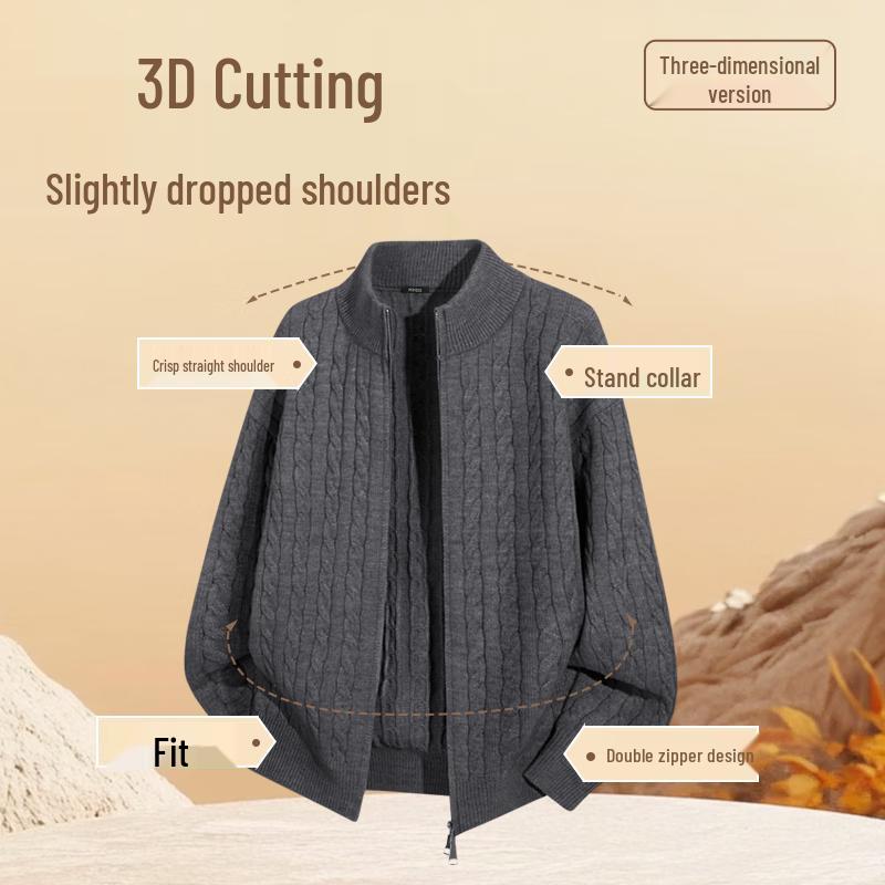 MINISO Men's Relaxed Fit Double-Zipper Knit Cardigan