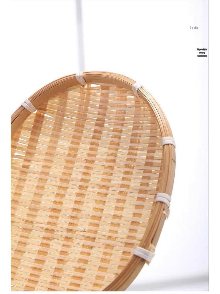 Handmade Round Bamboo Winnowing Basket for Drying Vegetables, Storage Basket with No Holes