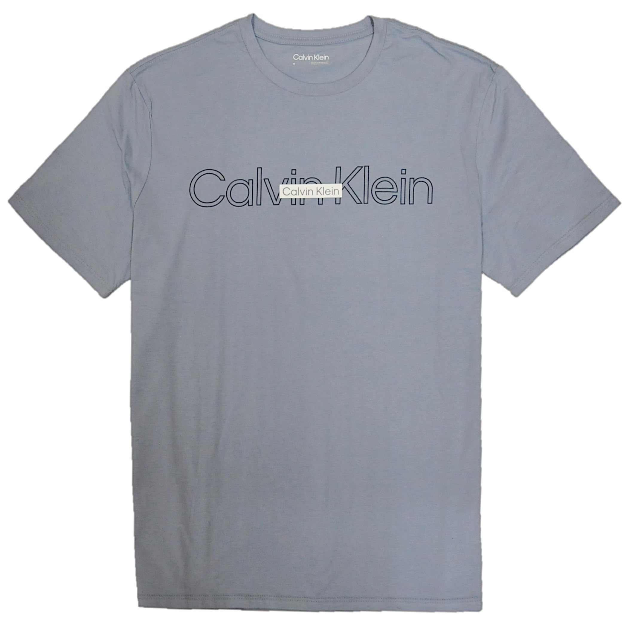 

Calvin Klein Crew Neck Short Sleeve with Double Aqua Size M [Calvin Klein] Men s T-Shirt Logo, Blue, [Used]