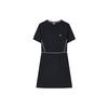 Logo Solid Color Round Neck Fashion Elegant Waist Slimming Simple Short Sleeve Dress Women Dresses Legendary-Blue F11W321312FNV