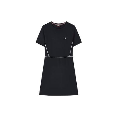 Logo Solid Color Round Neck Fashion Elegant Waist Slimming Simple Short Sleeve Dress Women Dresses Legendary-Blue F11W321312FNV