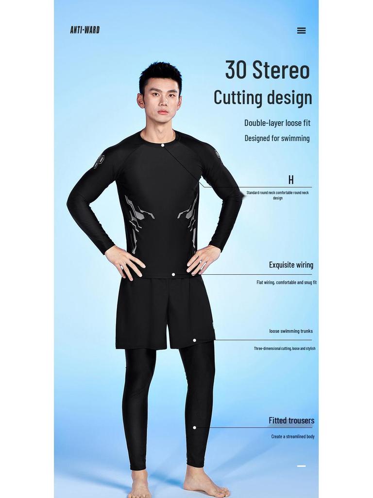 Men's Plus Size Sun Protection Long Leg Swimsuit & Diving Trunks Set