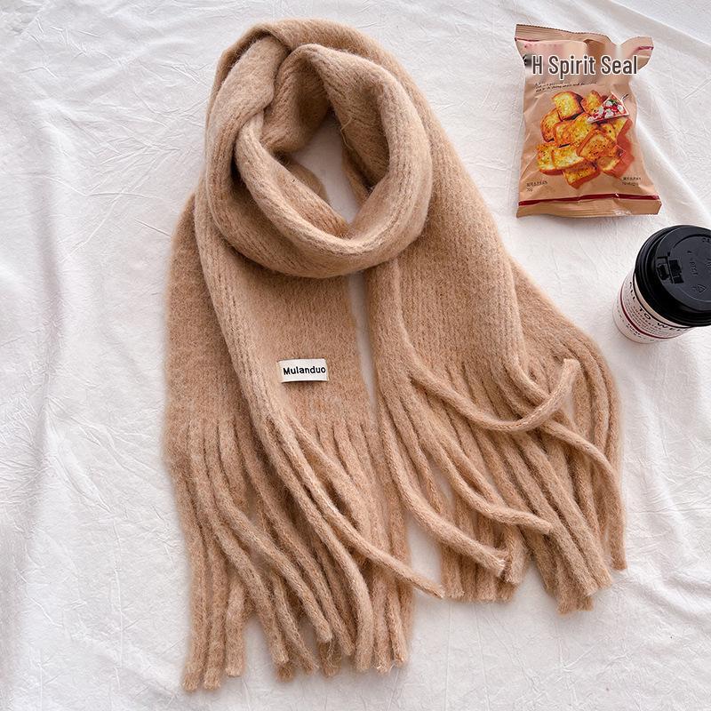 Ancola Red Mohair Wool-Blend Scarf: Women's High-End Korean Style Winter Shawl