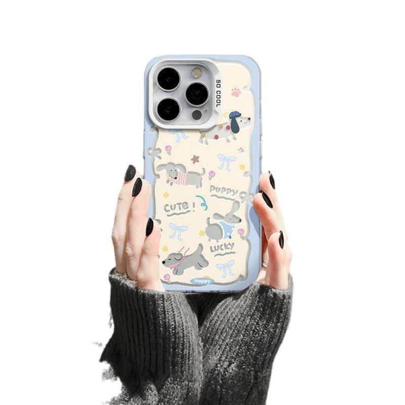 Applicable to Apple 11Promax Color Silver 11 New Trendy Creative Personality Niche Premium Yellow and Blue Puppy Mobile Phone Case