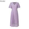 ZANZEA Women Elegant Lace Patchwork Casual V-Neck Short Sleeve Dress