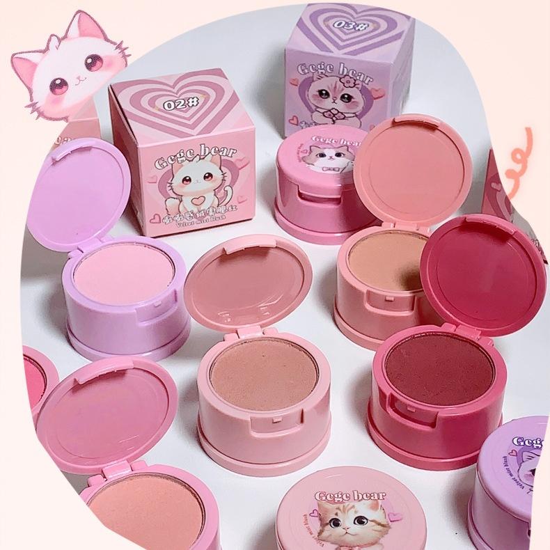 GEGE BEAR Luftpute rougepulver, søt kattunge rosa kinn, med minispeil matt vanntett rouge