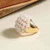 Vintage Gold Color Imitation Pearl Flower Open Rings For Women Exaggerated Metal Irregular Geometric Finger Rings Jewelry