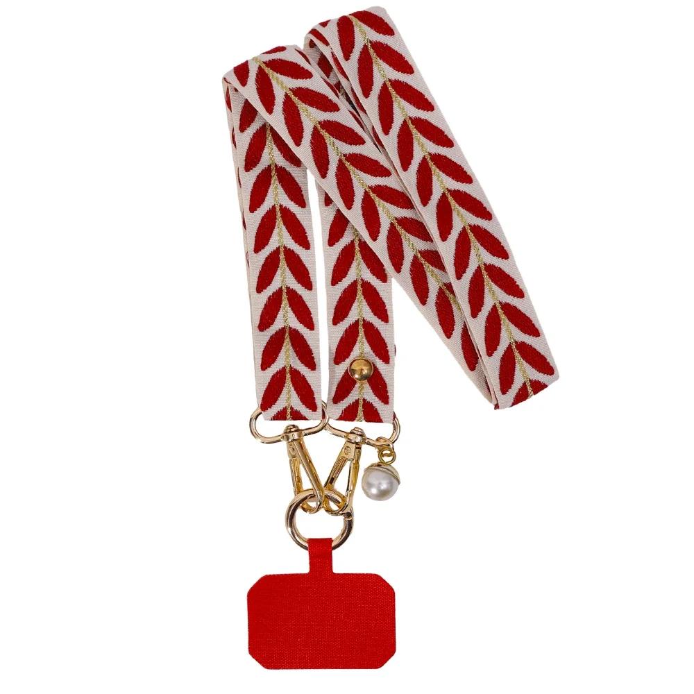 Mobile Phone Lanyard Hanging Neck Chain Crossbody Adjustable Shoulder Wide Cloth Strap Pearl Pendant Anti-lost Sling with Clip