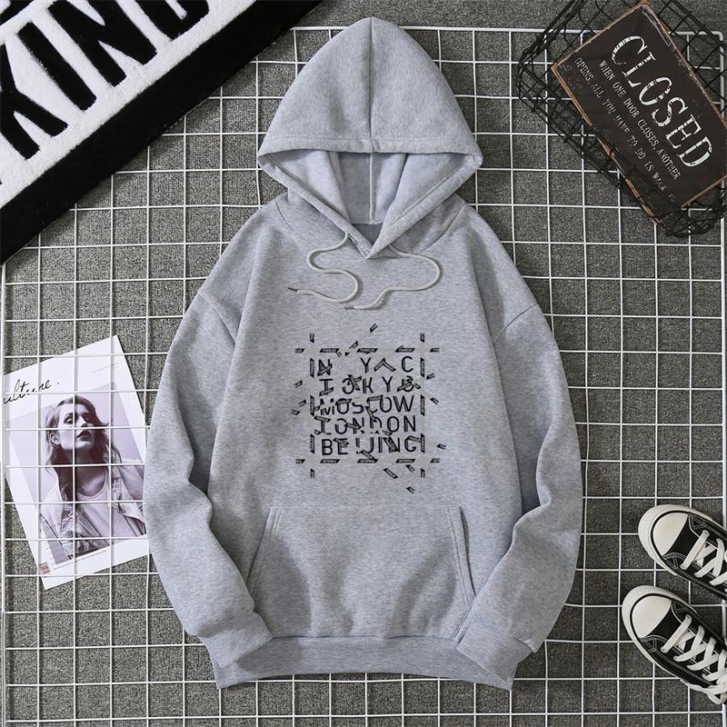 Casual Printed Hoodie Sweatshirt Men Women Trendy Lazy Top Corner Letter Cross Autumn Winter Fashion Streetwear