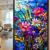 Colorful Retro Floral & Bird Static Cling Window Film - No Glue, Removable