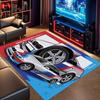 White Racing Sedan Tricolor Livery Comic Print Area Rug Non‑Slip Rectangular Floor Mat Auto Fan Decor for Gaming Bedroom Living Room
