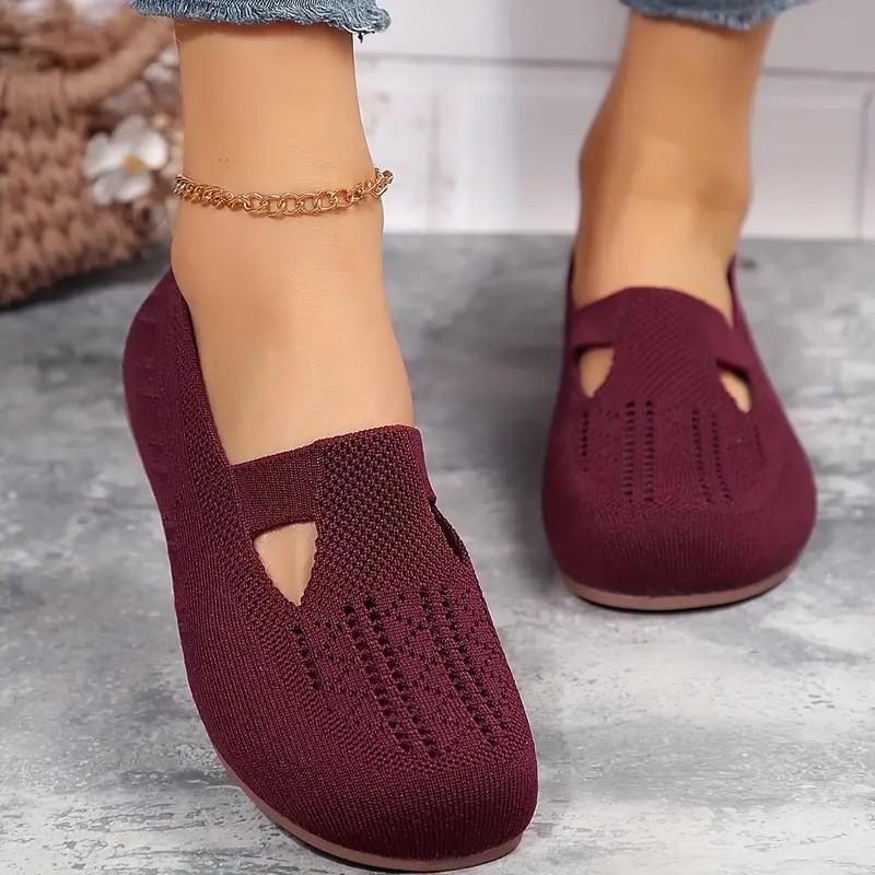 

Large size fly-woven breathable low-top single shoes women s flat heel hollow shallow mouth lazy non-slip mother 36 червоний