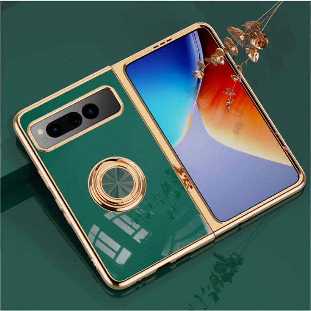 Shockproof Plating Ring Holder Phone Case for Google Pixel Fold Protective Stand Back Shell Luxury Full Protection Cover