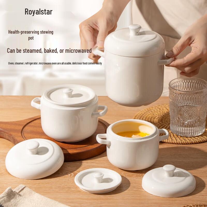 Rongshida Ceramic Double Boiler Stew Pot Set with Bamboo Utensils