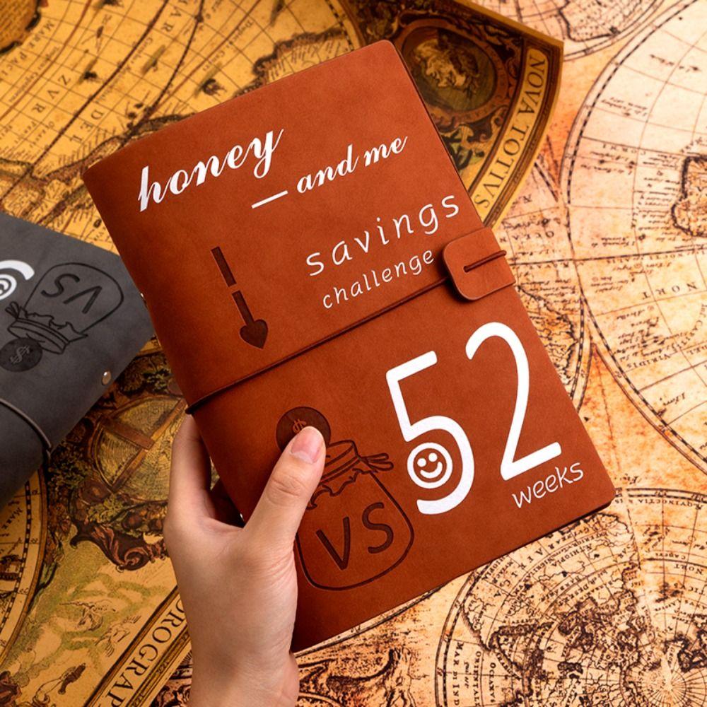 6-holes 52 Week Savings Challenge Binder Leather Cash Loose-Leaf Notebook Sheet Budget Book