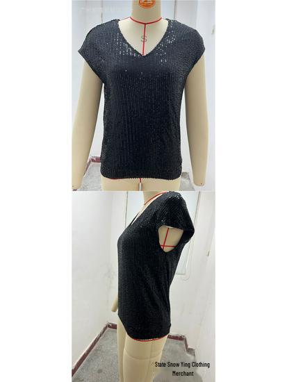 Women's Sequin V-Neck Party Vest Shirt